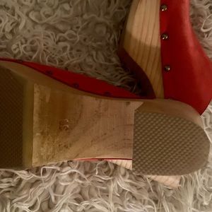 Red Suede Tessa clogs with decorative nails